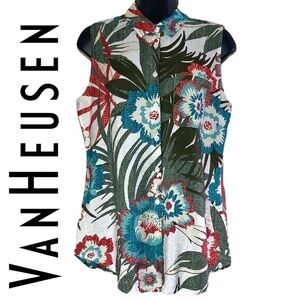 Van Heusen Tropical Floral Button Down Shirt Blouse Size S